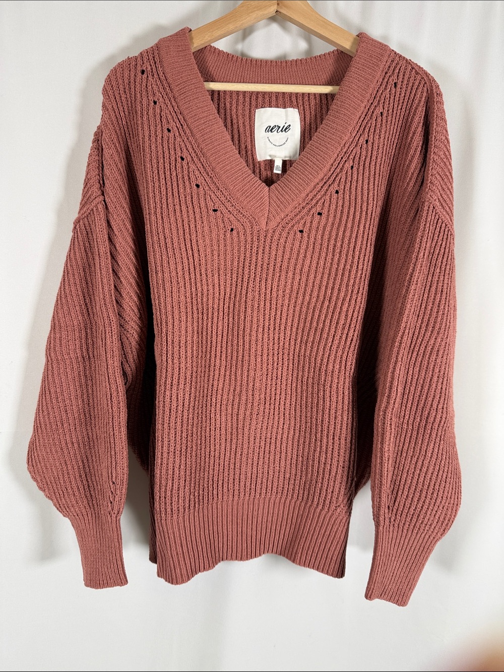 aerie V-Neck Ribbed Sweater — Dusty Mauve